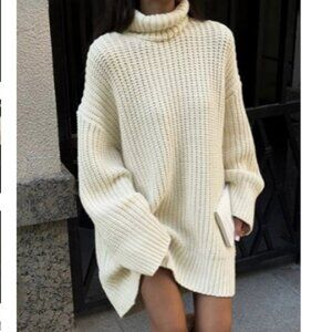 Cream brand new Minimalism Turtleneck Short Sweater Dress